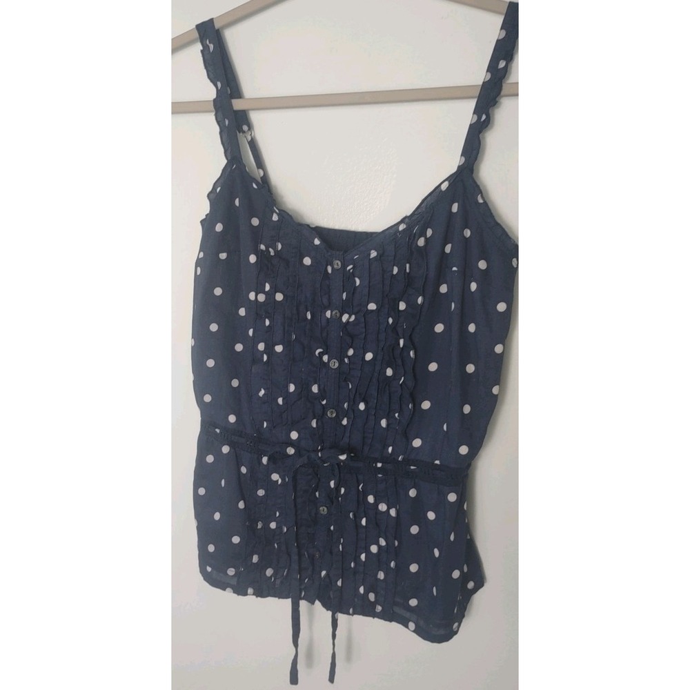Abercrombie & Fitch Y2K babydoll Med Polka Dot Cami Top Ruffle Tie Front Straps